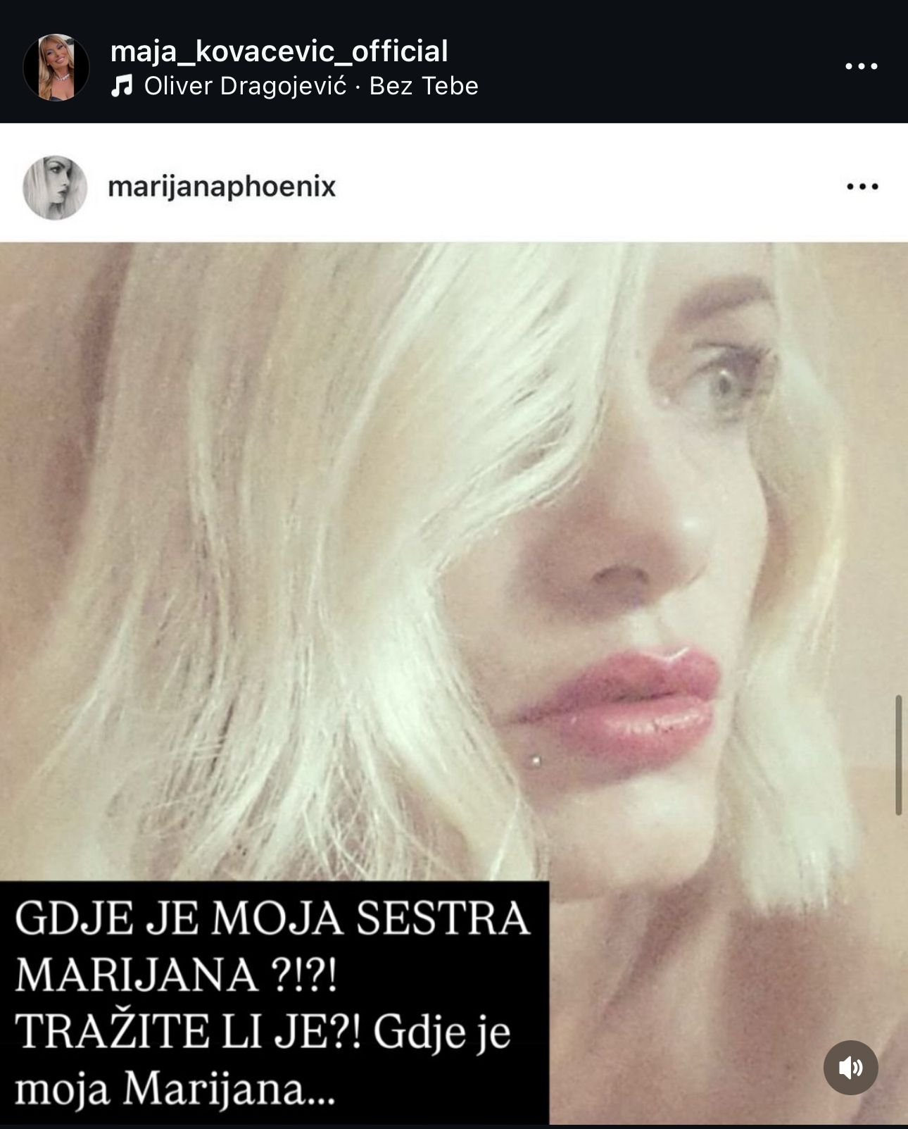 Foto: Instagram printscreen/maja kovačević, marijana seifertSestra nestale Marijane MOLI ZA POMOĆ