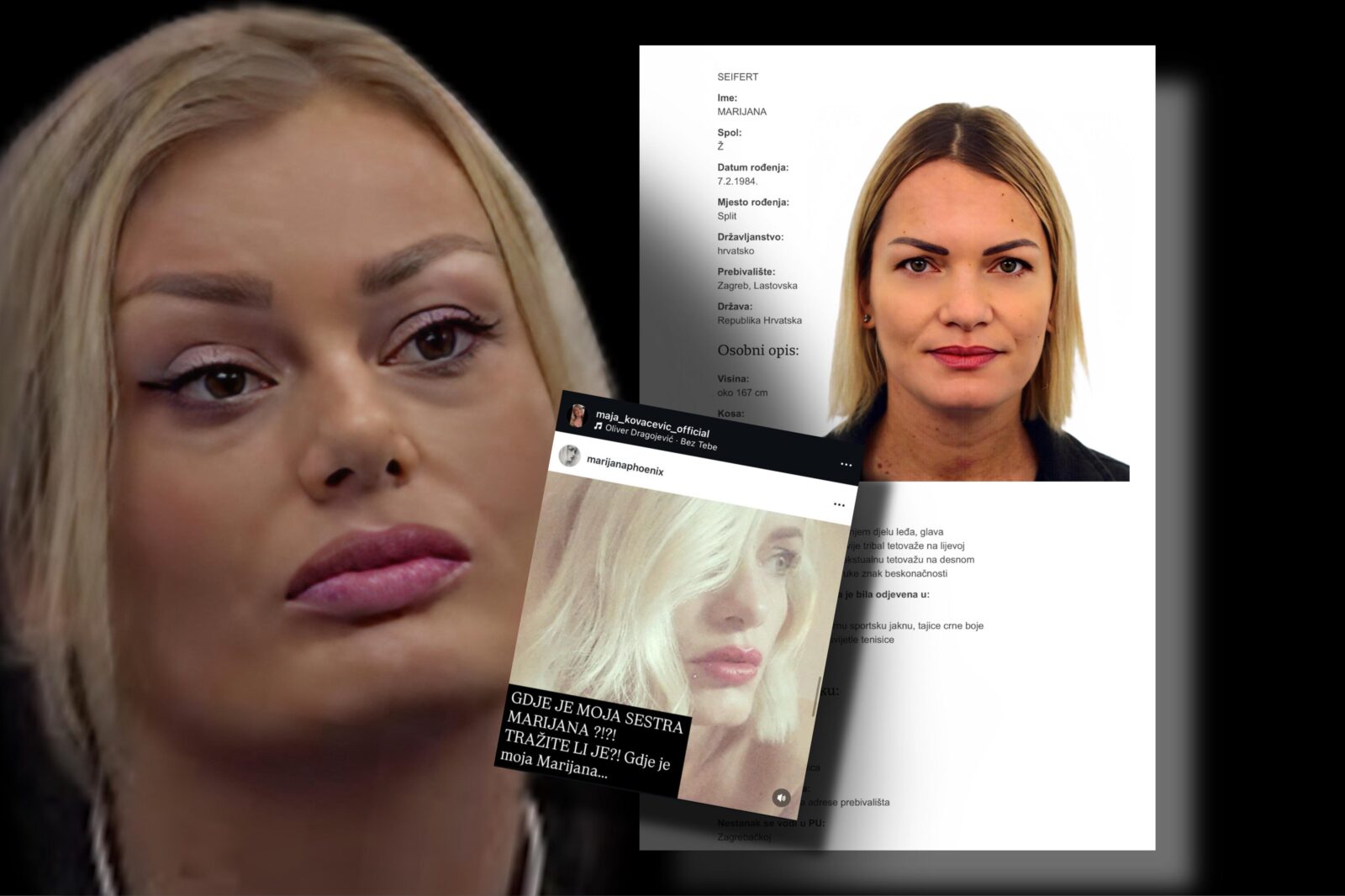 Foto: Instagram printscreen/maja kovačević, Nestali.gov.hr: Marijana SeifertSestra nestale Marijane MOLI ZA POMOĆ