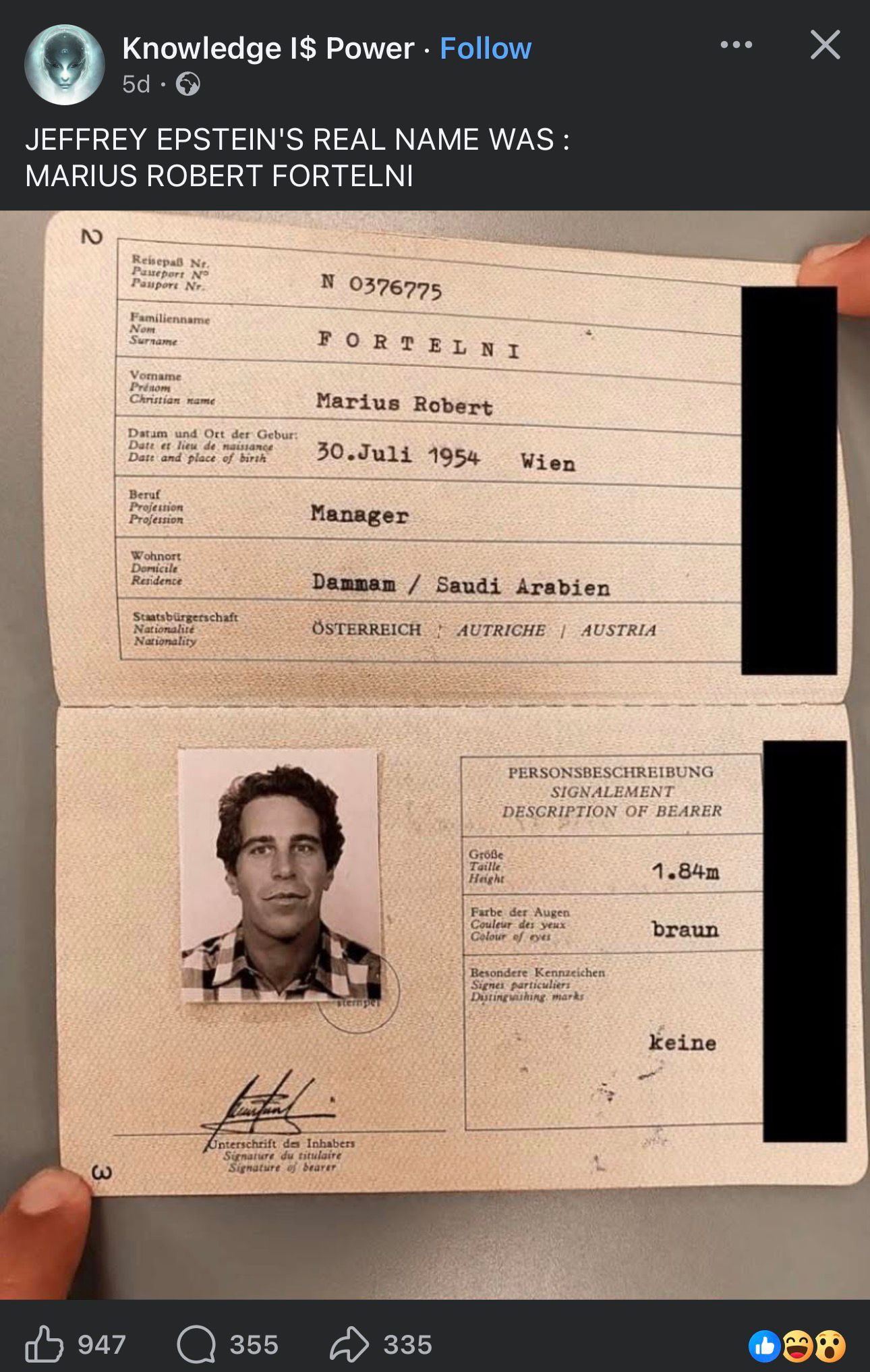 ISPLIVALA FOTOGRAFIJA PASOŠA: PRAVO IME DŽEFRIJA EPŠTAJNA BILO JE MARIUS ROBERT FORTELNI?